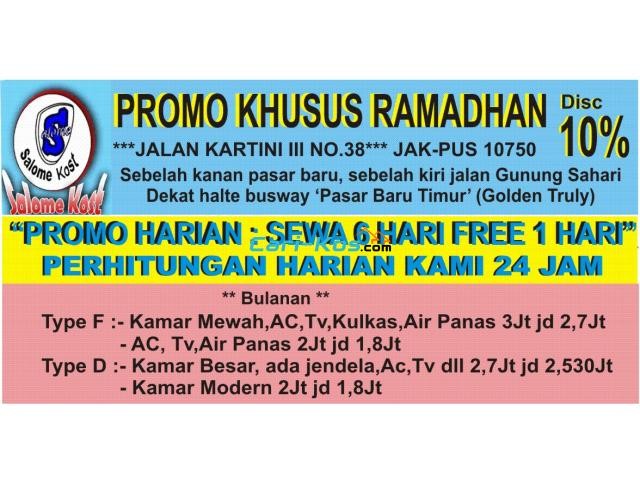 indekost harian dan bulanan free wifi jakarta pusat